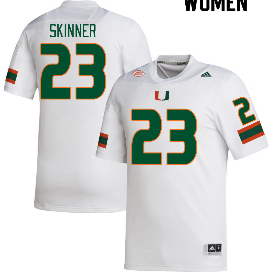 Women #23 Jaleel Skinner Miami Hurricanes College Football Jerseys Stitched-White - Click Image to Close